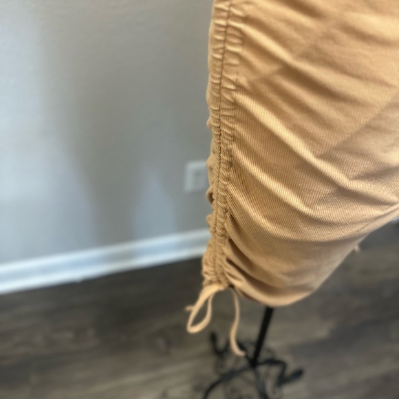 Elegant Tan Ruched Dress - Picture 5 of 9
